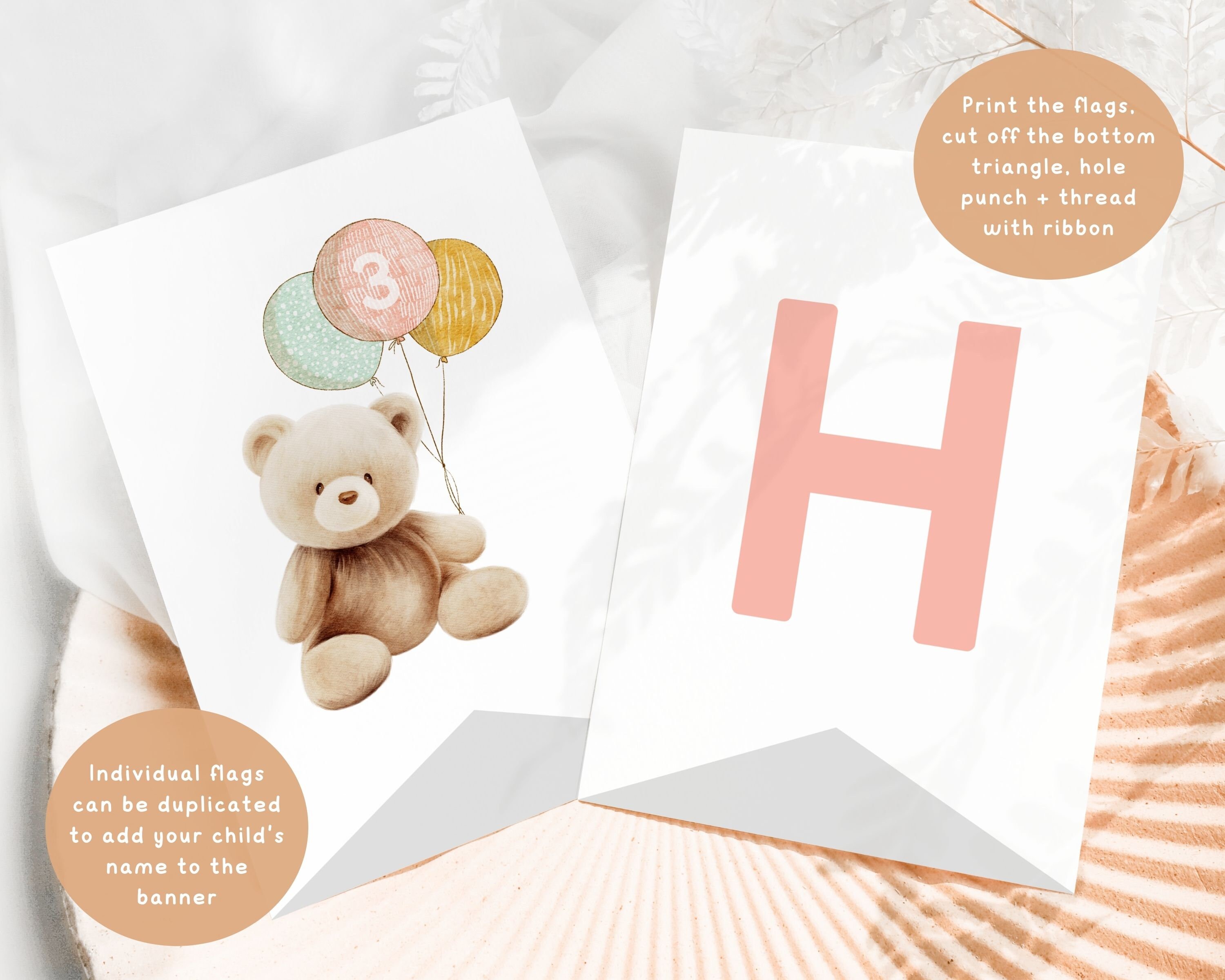 Bear Happy Birthday Banner Template Editable Beary 3rd Birthday Girl ...