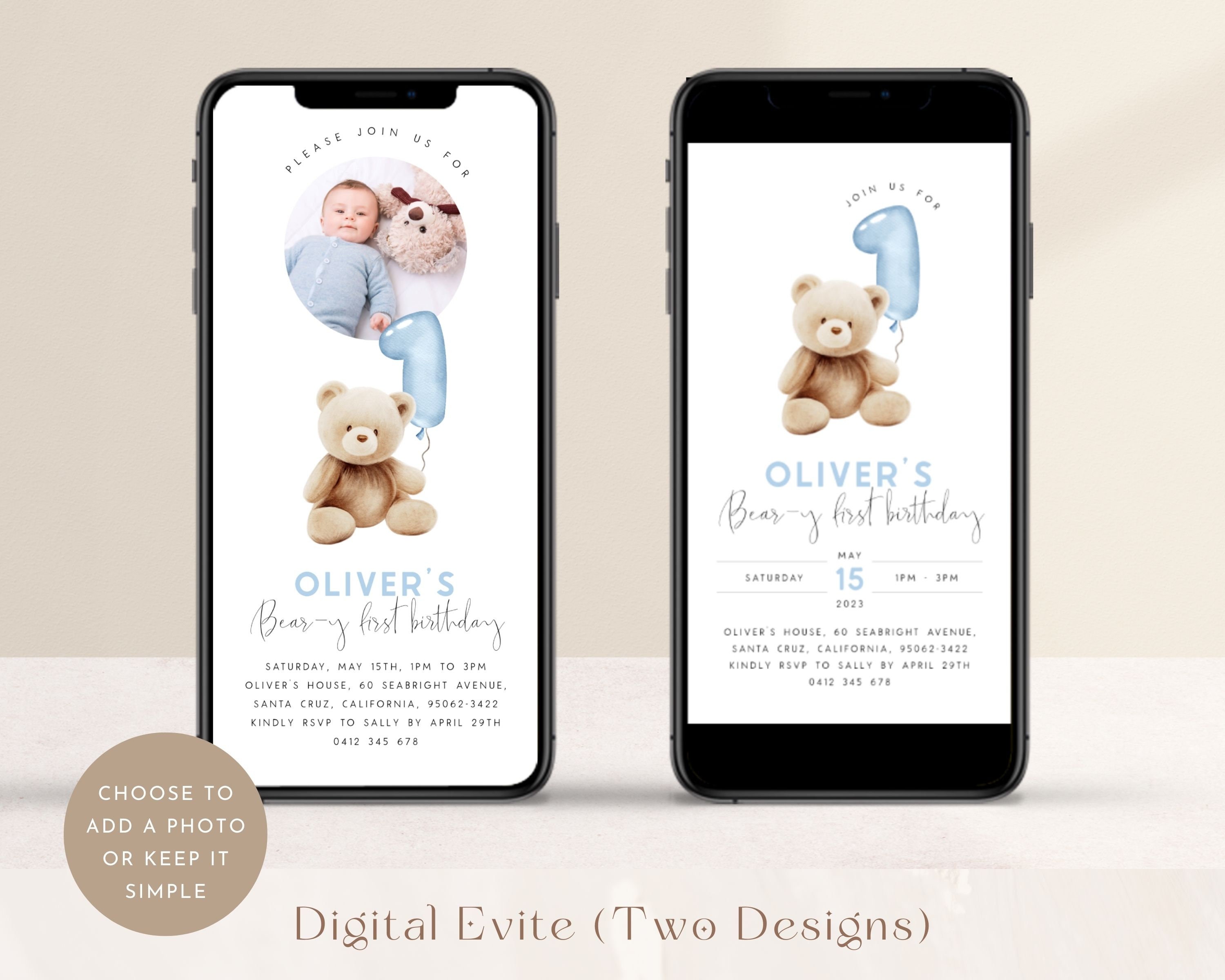 Bear 1st Birthday Bundle. Beary First Birthday Party Bundle Blue Teddy ...