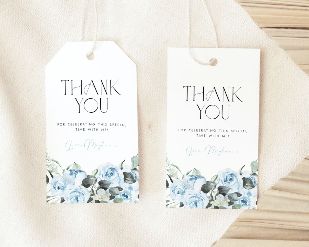 Blue Baby Shower Thank You Tag. Boho Blue Floral Baby Shower Thank You ...