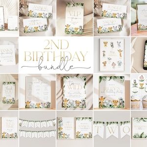 Two Wild Birthday Bundle Package. Two Wild Bundle Editable Safari Invite Jungle 2nd Birthday Bundle Party Animal Two Wild Invite for Boys J2