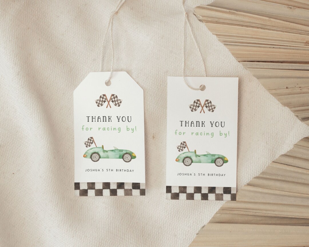 Start Your Engines Race Car Birthday Thank You Tag Template Vintage ...