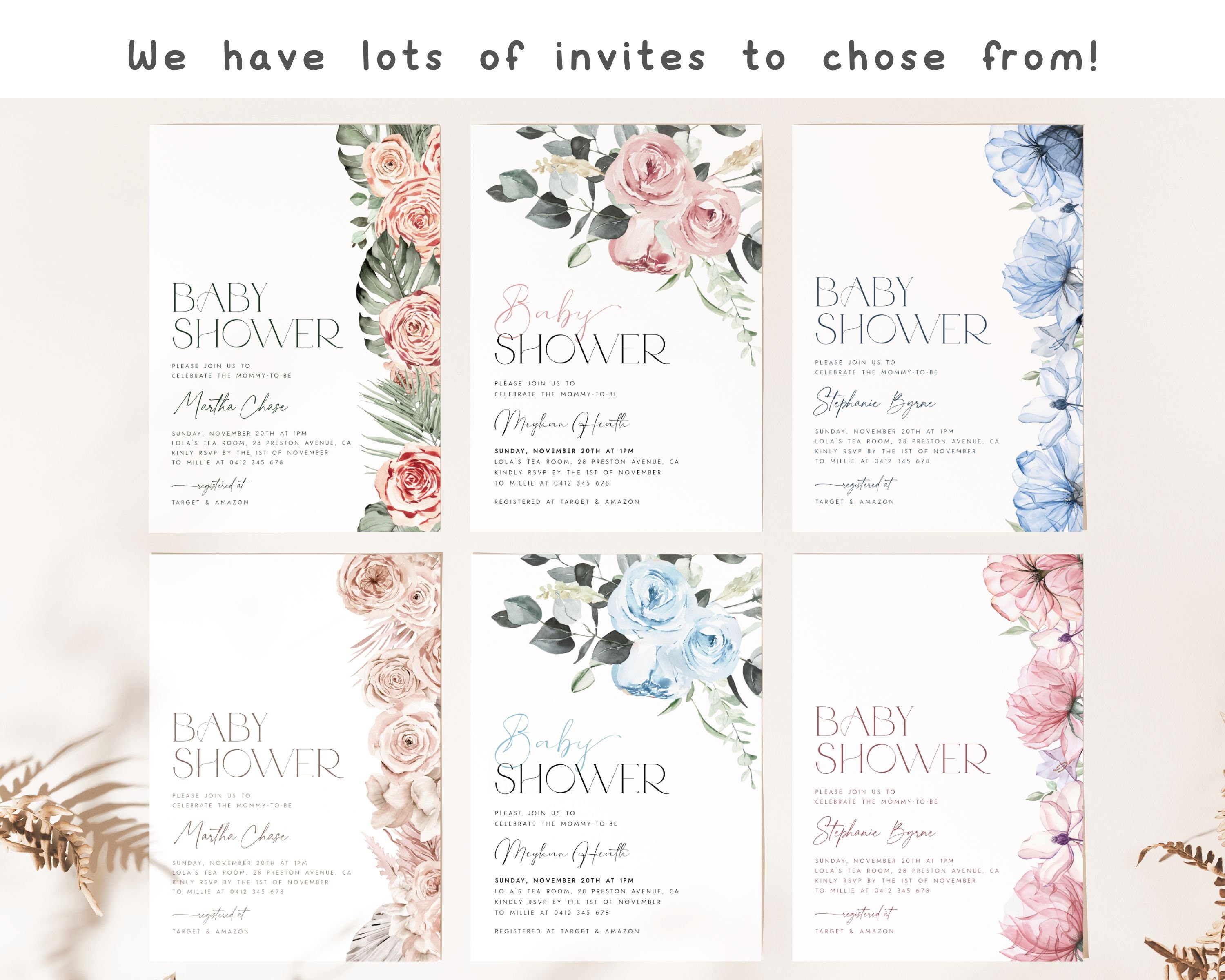 Blue Baby Shower Thank You Card Template. Boho Blue Floral Baby Shower ...