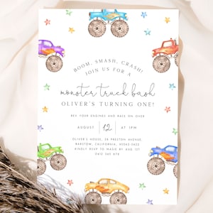 Monster Truck Birthday Invitation Editable Template Monster Truck Invitation Monster Truck Bash Invite Bash 1st Birthday Party Invite, MT1