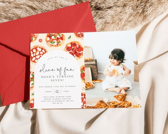 Pizza Party Birthday Invitation with Photo. Editable Pizza Party Invitation Slice of Fun Invite Kids Pizza Birthday Party Invite Any Age, Z2
