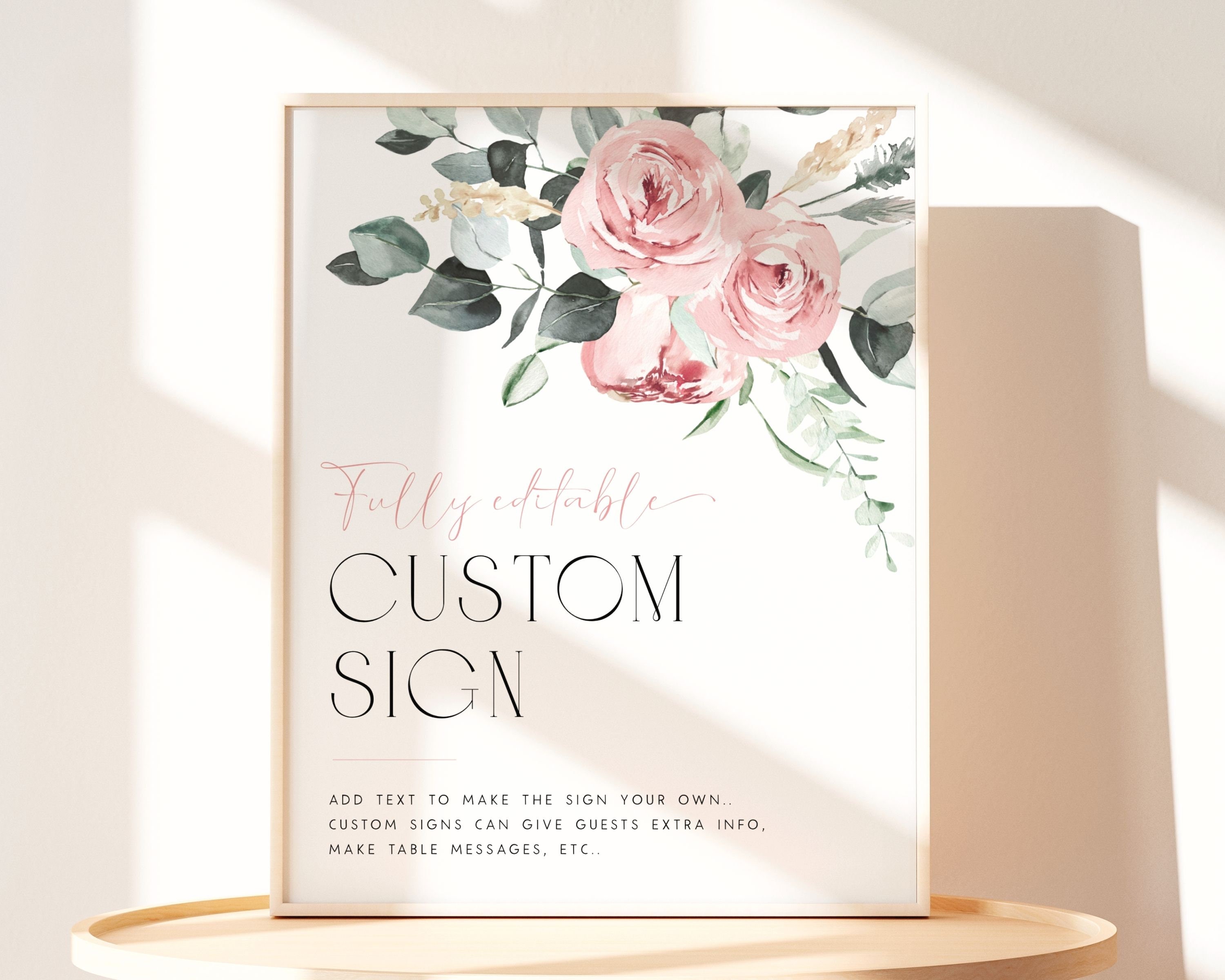 Blush Pink Baby Shower Custom Sign Template. Pink Floral Baby Shower ...