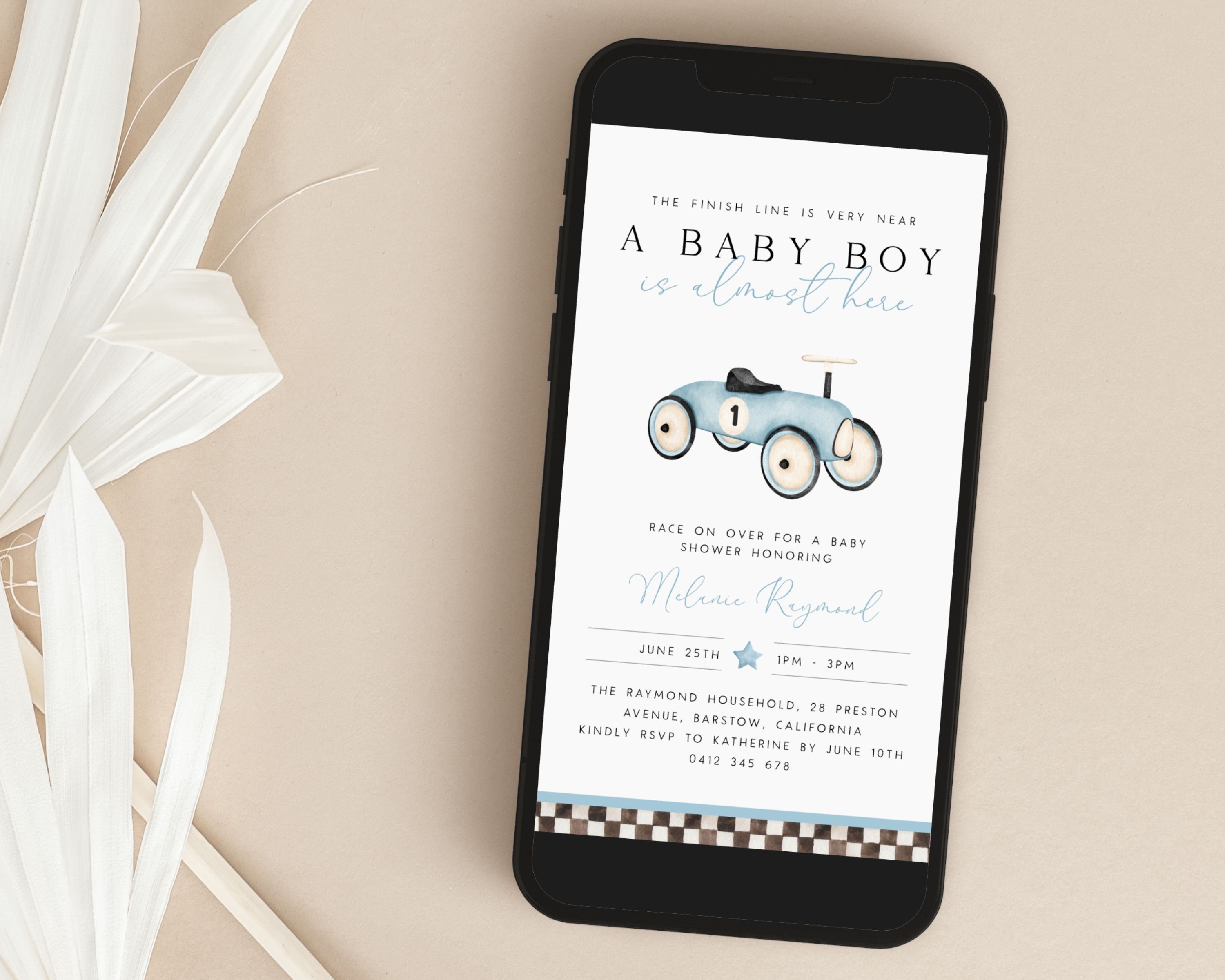 Baby Boy Race Car Baby Shower Evite Editable Template Vintage Race Car ...