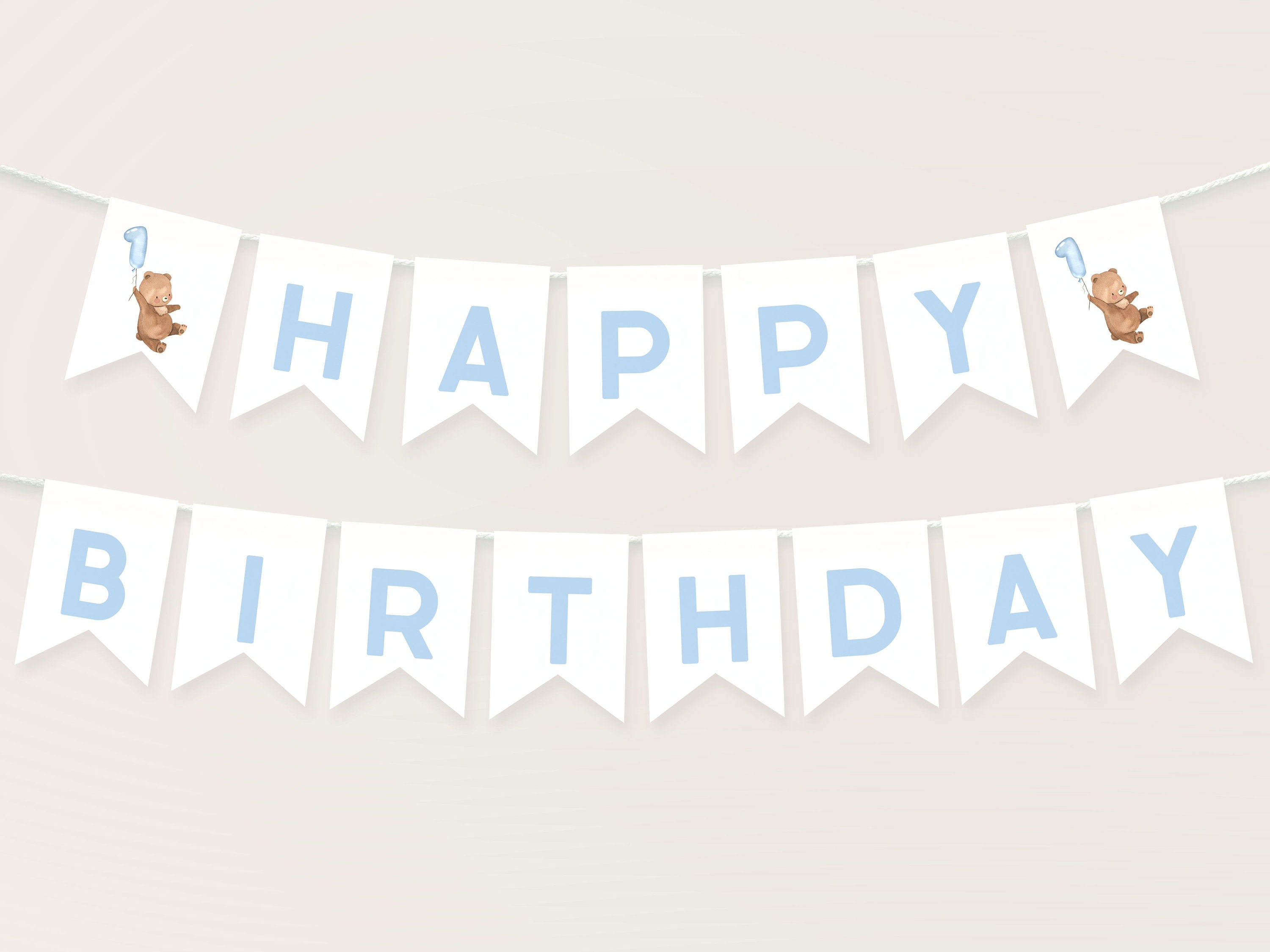 Bear Happy Birthday Banner Template. Editable Beary First Birthday Boy ...