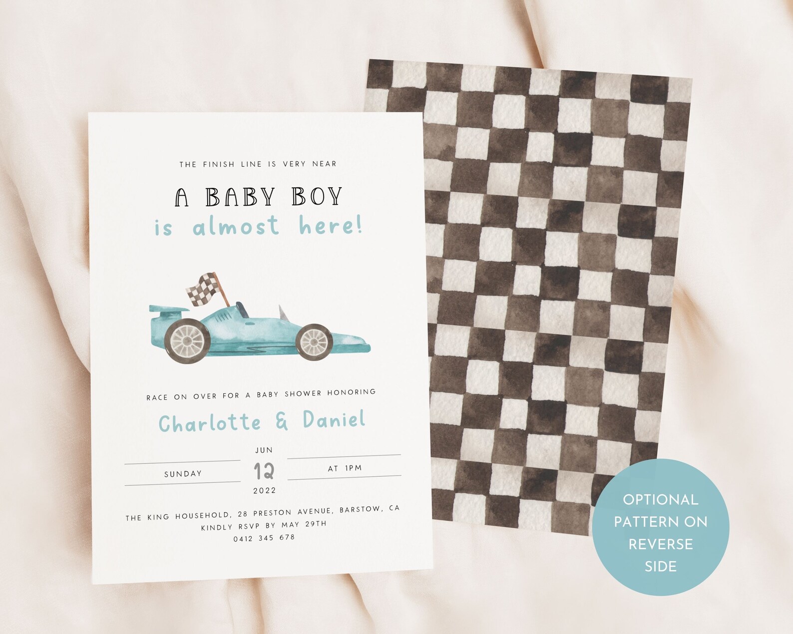Race Car Baby Shower Invitation Suite Template. Blue Race Car Invite ...