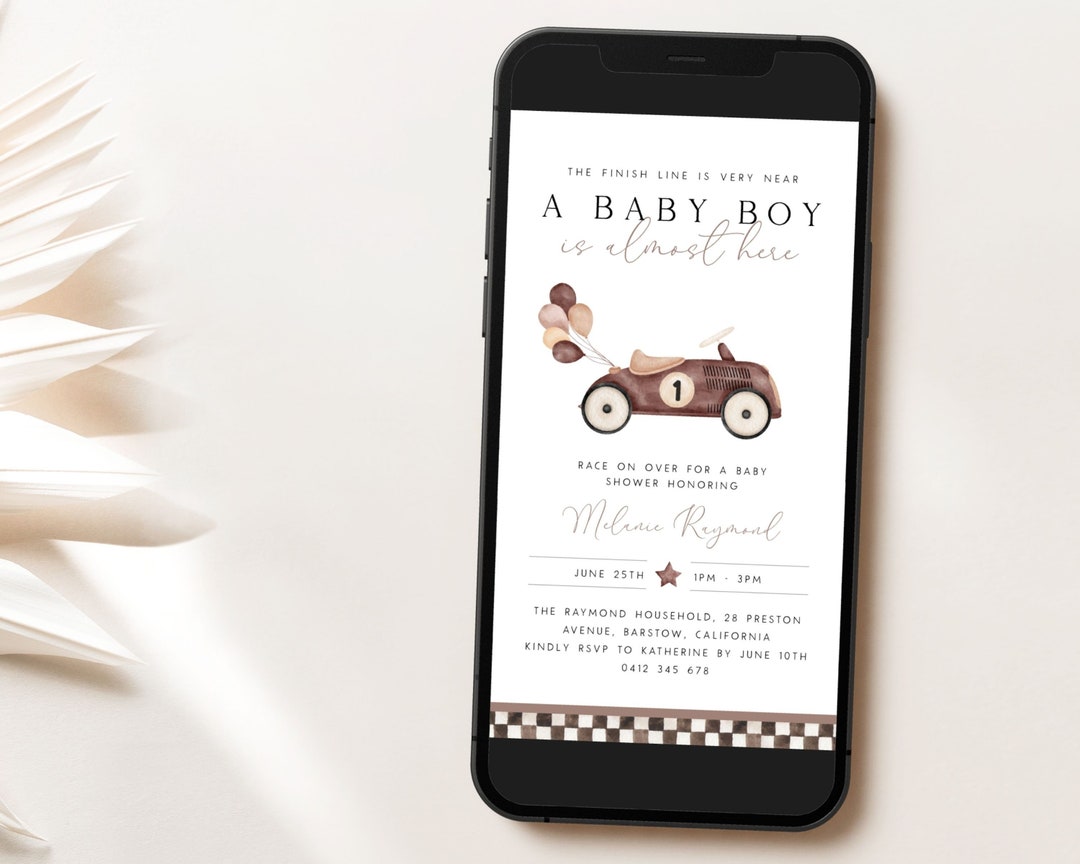 Baby Boy Race Car Baby Shower Evite Editable Template Vintage Race Car