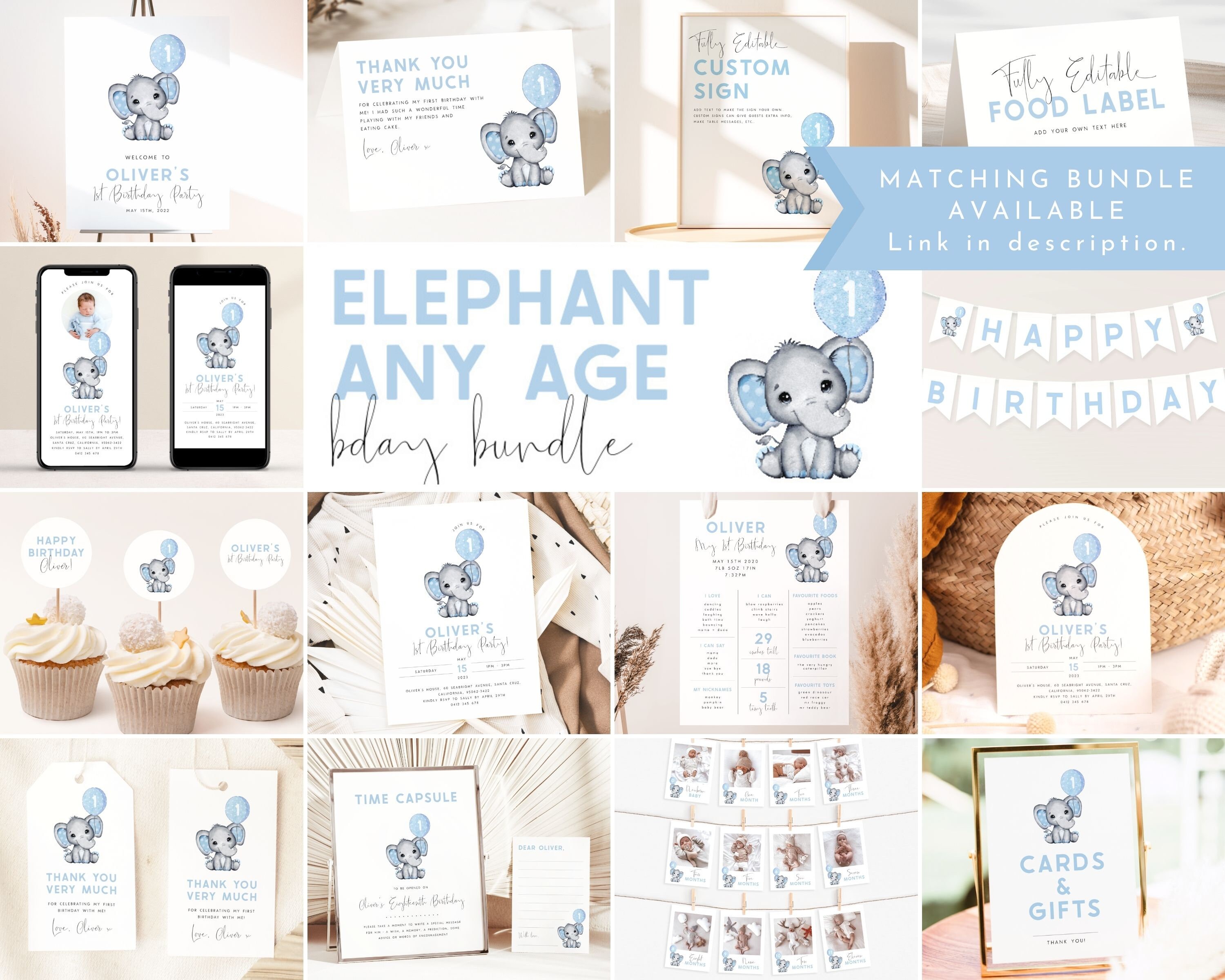 Elephant 1st Birthday Food Labels Template. Elephant Birthday Party ...