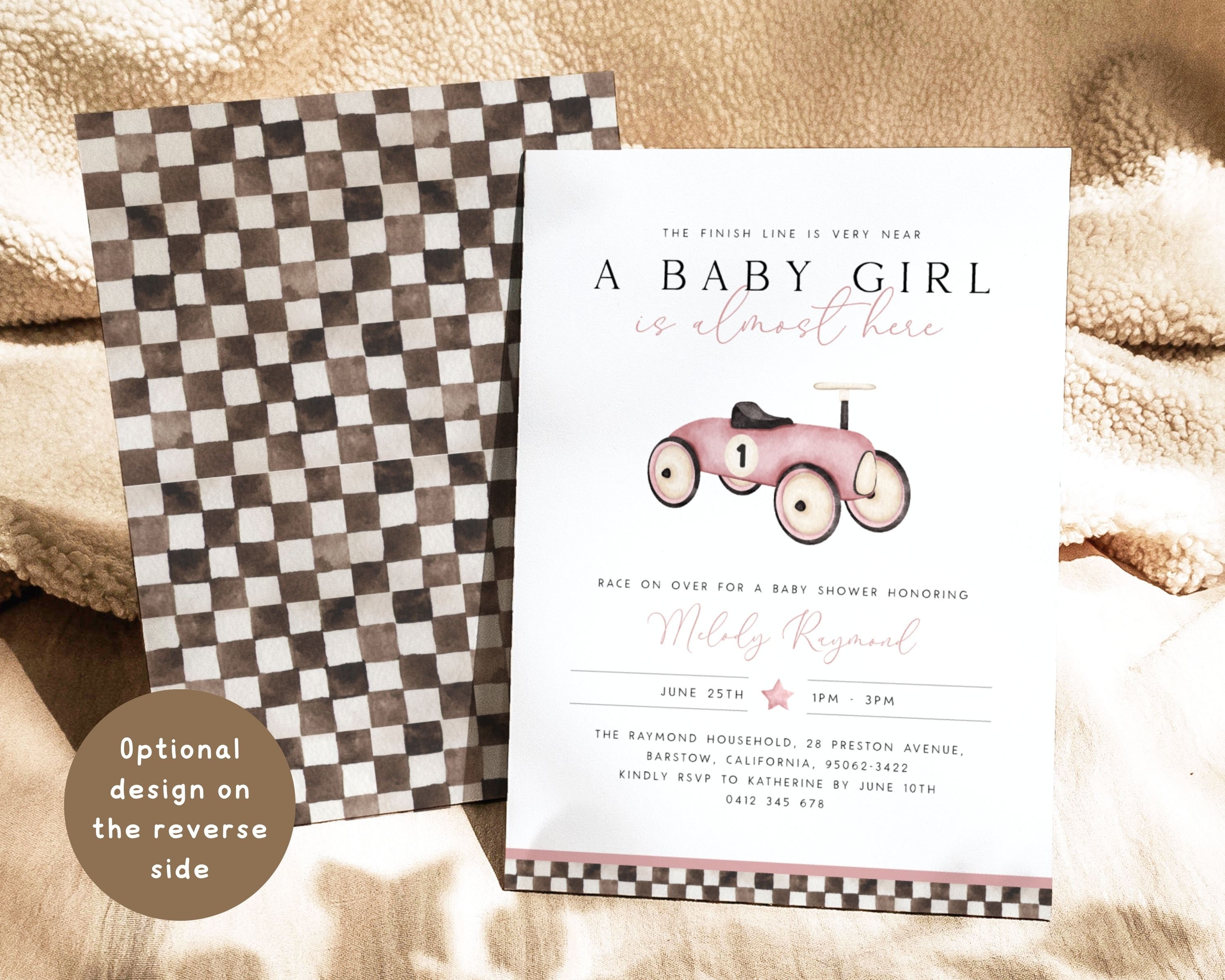 Baby Girl Race Car Baby Shower Invitation Template Vintage Race Car ...