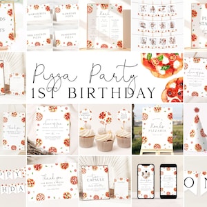 Pizza Party 1st Birthday Bundle Editable Template Pizza Party Bundle Slice Pizza Party First Birthday Invitation Kids Pizza Birthday, Z1