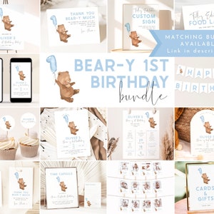 Bear Happy Birthday Banner Template. Editable Beary First Birthday Boy ...
