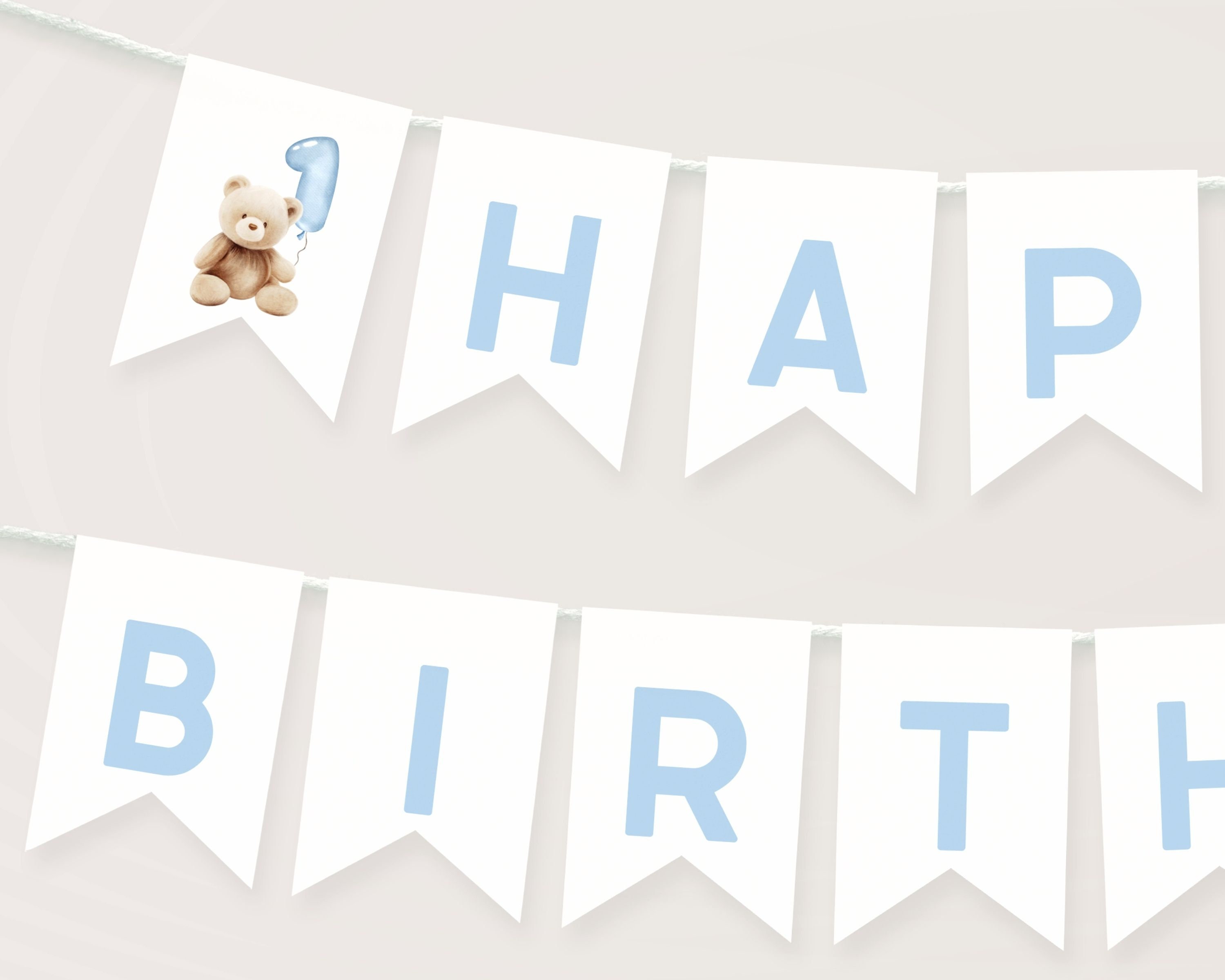 Bear Happy Birthday Banner Template. Editable Beary First Birthday Boy ...