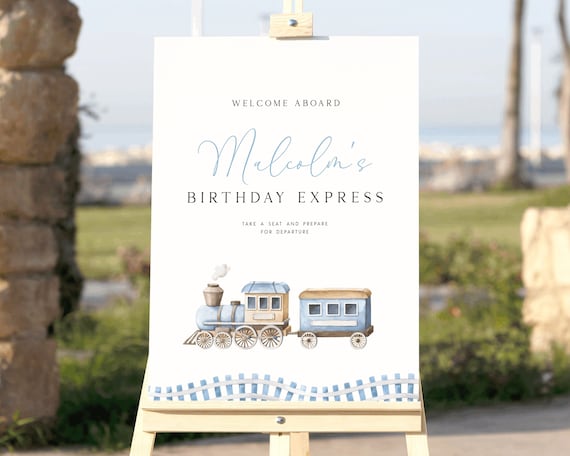 Editable Train 2nd Birthday Welcome Sign Template Chugga Chugga Two Boy Train Party Railroad Train Party Sign Decor Welcome Poster Board TR2