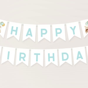 Bear Happy Birthday Banner – Cute Cartoon Bear & Paw Print Garland, Pre-Assembled, Cardboard, For Kids Parties - View #6