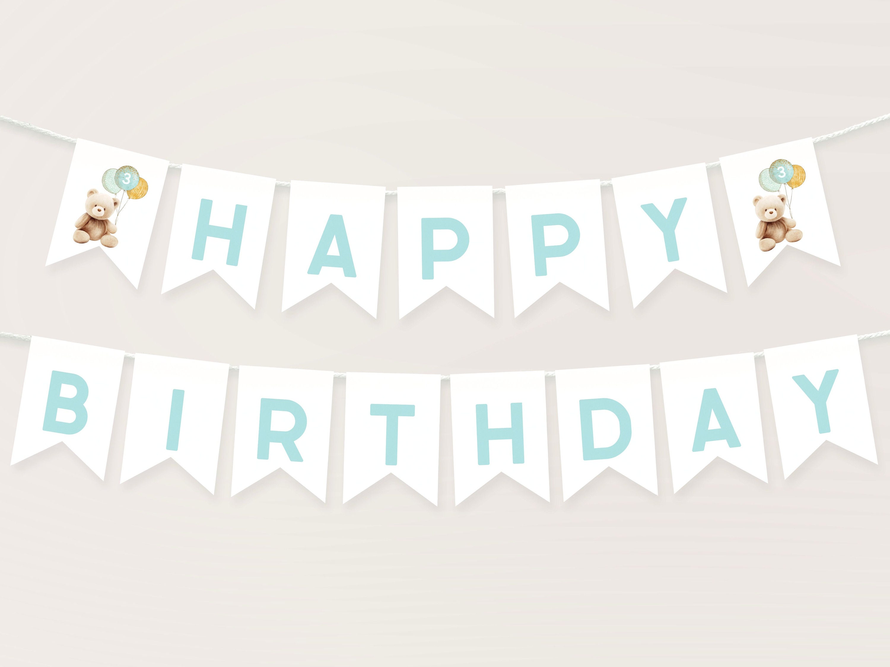 Bear Happy Birthday Banner Template. Editable Beary 3rd Birthday Boy ...