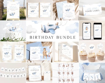Airplane Birthday Bundle Set. Airplane 1st Birthday Party Bundle Plane Birthday Airplane Invitation Editable Aviation Invite for Boys, AP1