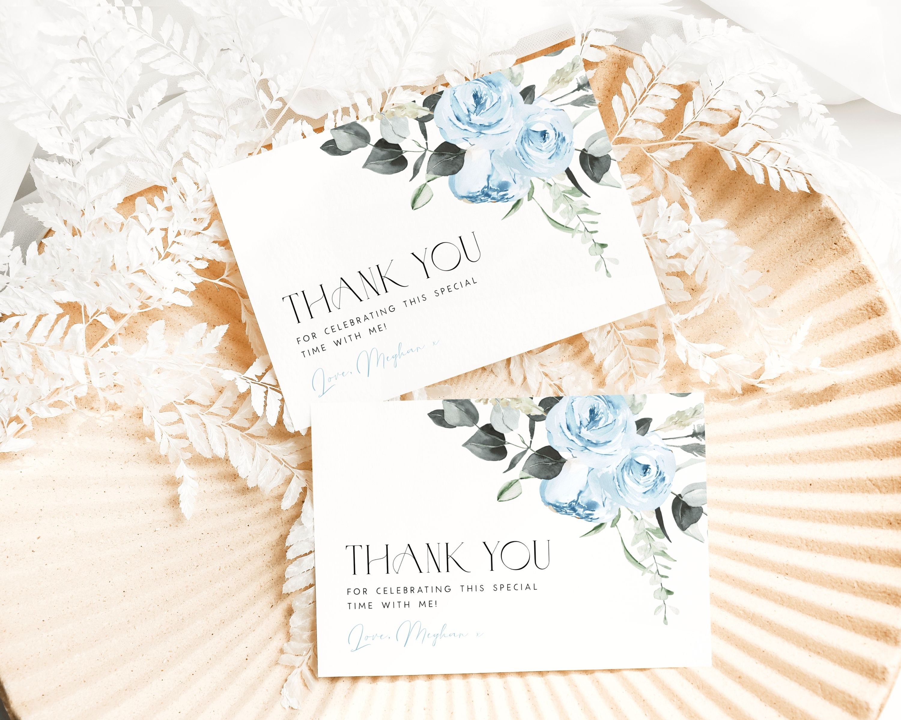 Blue Baby Shower Thank You Card Template. Boho Blue Floral Baby Shower ...
