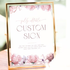 Blush Pink Baby Shower Custom Sign Template. Pink Floral Baby Shower Custom Sign Pink Baby Girl Editable Shower Table Sign Watercolor, PF1
