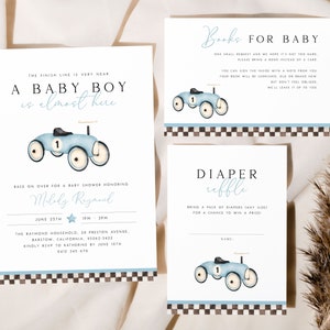 Rennauto-Babyparty-Einladungs-Büro-Bücher für Baby-kleinen Rennfahrer RB9