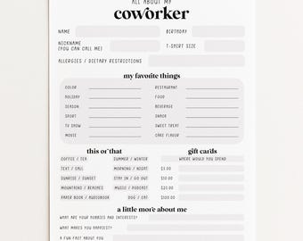 Team building get to know me questionnaire, printable ice breaker games, favorite things list, all about me, office game, employee favorites