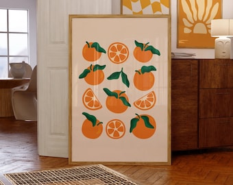 Fruit market poster, kitchen wall art, orange fruit market, fruit art print, orange poster, minimalist orange art, fruit poster, trendy art