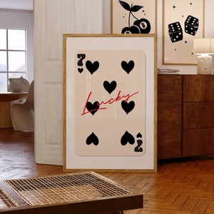 Lucky Seven of Hearts Druck, Lucky you Poster, Spielkarte digitale Kunst, retro ästhetische Wanddekoration, trendige Raumdekoration, Lucky Girl Syndrom