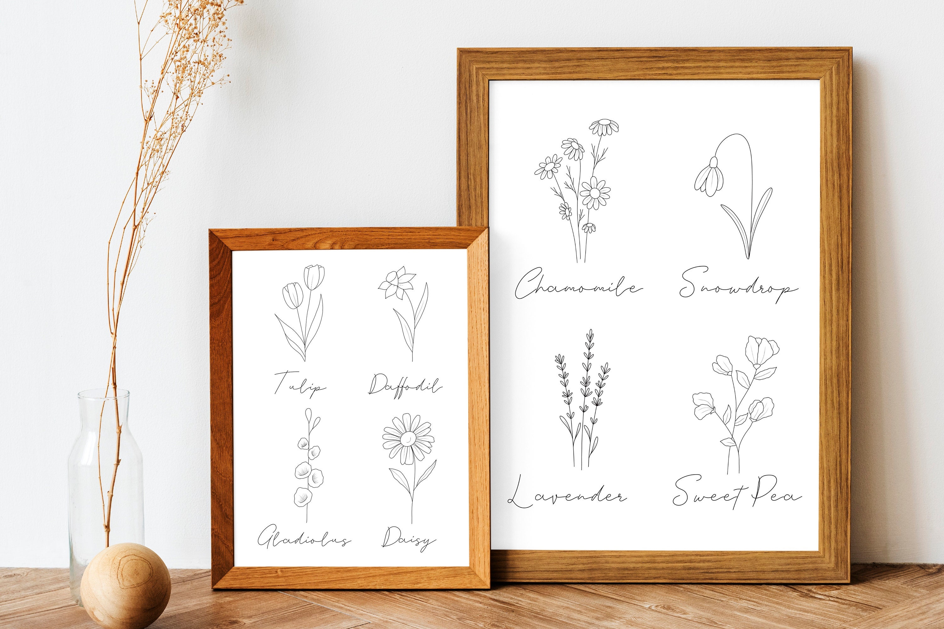 Set of Two Floral Digital Art Print Minimalist Poster - Etsy