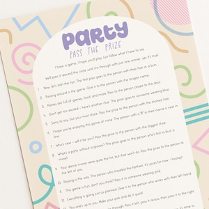 Pass the prize game, left right game, pass the present, birthday party games, pass the parcel, teen birthday games, pass the gift printable
