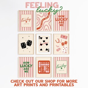 Trendy retro dice art print, heart dice poster, lucky you digital print, feeling lucky printable, large wall art print, trendy homeware image 6