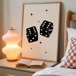Trendy retro dice art print, heart dice poster, lucky you digital print, feeling lucky printable, large wall art print, trendy homeware image 9