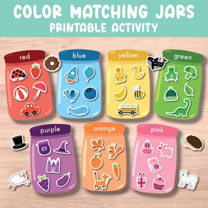 Libro imprimible de clasificación de colores, libro de actividades para niños pequeños, juego de correspondencias para jardín de infantes, hojas de trabajo para preescolar, recursos para educación en el hogar, libro tranquilo, Montessori