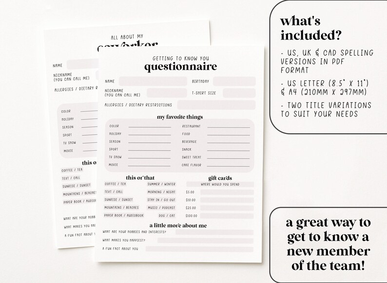 Team Building Get to Know Me Questionnaire, Printable Ice Breaker Games ...