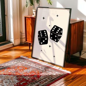 Trendy retro dice art print, heart dice poster, lucky you digital print, feeling lucky printable, large wall art print, trendy homeware image 8
