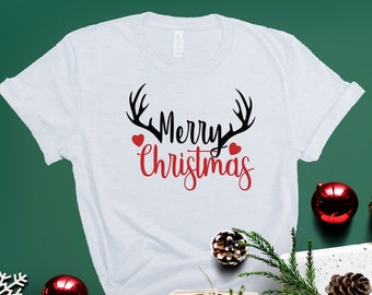 Merry Christmas Antlers Shirt, Merry Christmas Deer Shirt, Merry Christmas Reindeer Shirt, Christmas Antlers Shirt, Christmas Deer Shirt