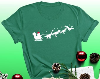 Christmas Dinosaur Sleigh Ride Shirt , Boy's Xmas T-Rex, Funny Christmas Shirt , 2021 Christmas ,Christmas Pajamas , Family Christmas Shirt