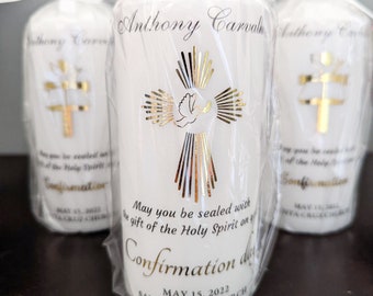 Personalized baptism candle,confirmation,first holy communion,christening candle gold foil,personalized candle,name candle