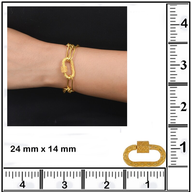 Harlequin Carabiner Double Strand Bracelet Paperclip Chain 925 Silver 18 Ct Gold Plating