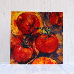 Cartellino rosso - Dipinto a mano - Pomodori - Beneficenza di supporto per le persone con disabilità - Bellissime stampe di dipinti originali - Made in UK