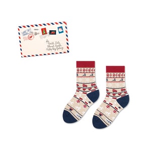Calcetines navideños para niños, tallas 24-29 y 30-35, coloridos y perfectos para regalo con diseño de HOHOHO y carta a Papá Noel de ZOOKSY