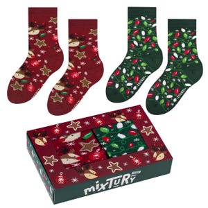 Colorful children's Christmas socks, 2 pairs, size 30-35 – reindeer, lights, Christmas, gift under the tree, winter socks ZOOKSY