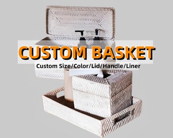 Custom size white rattan woven basket,cabinet storage basket,kitchen storage basket, home design,home decoration,basket with lid and liner