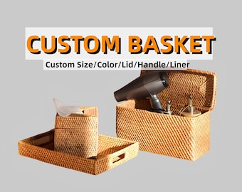 Custom size natural rattan woven basket,cabinet storage basket,kitchen storage basket, home design,home decoration,basket with lid and liner
