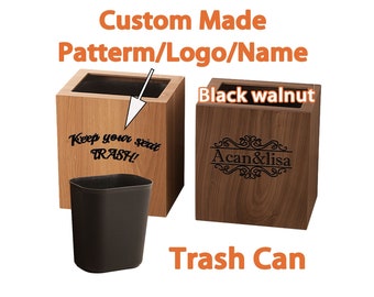 Customized black walnut trash can with wheels for solid wood household trash cans in living rooms,bedrooms,kitchens,offices,etc