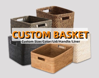 Custom size color rattan woven basket, cabinet storage basket, kitchen storage basket, home design,home decoration,basket with lid and liner