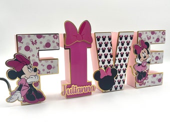 Pink Minnie Mouse  3D letters/Minnie Mouse letters/Gold Minnie party deco/Minnie Mouse One sign/Minnie 3D letters/Minnie party decorations