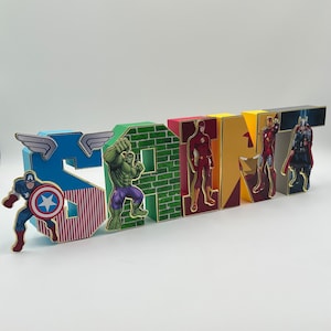 Letras 3D inspiradas en superhéroes / Letras 3D de los Vengadores / Decoración de fiesta de superhéroes / Decoración de mesa de superhéroes