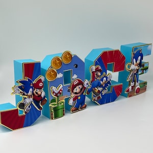 Personalizado Sonic y Mario Bros 3D letras/decoraciones de fiesta de cumpleaños Sonic/Mario y Sonic Party/Mario Bros Party/Sonic cumpleaños