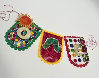 Custom Very Hungry Caterpillar inspiration First Birthday/ Highchair Banner/, Fabric Highchair Garland, The Very Hungry Caterpillar 1st Birt